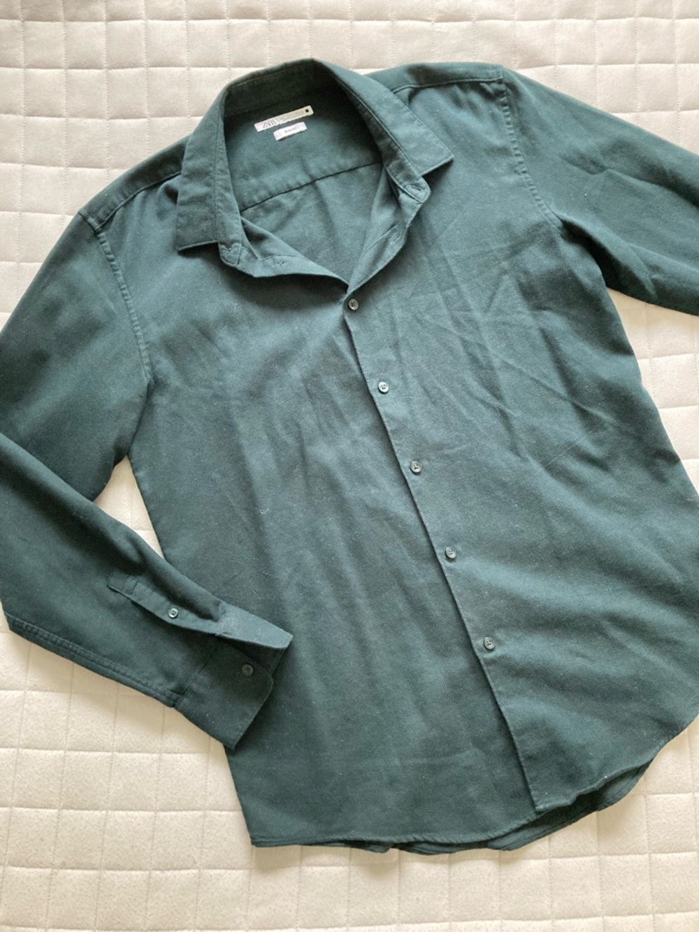 Zara Men's Black Long-Sleeve Button-Down Shirt - Large - Slim Fit